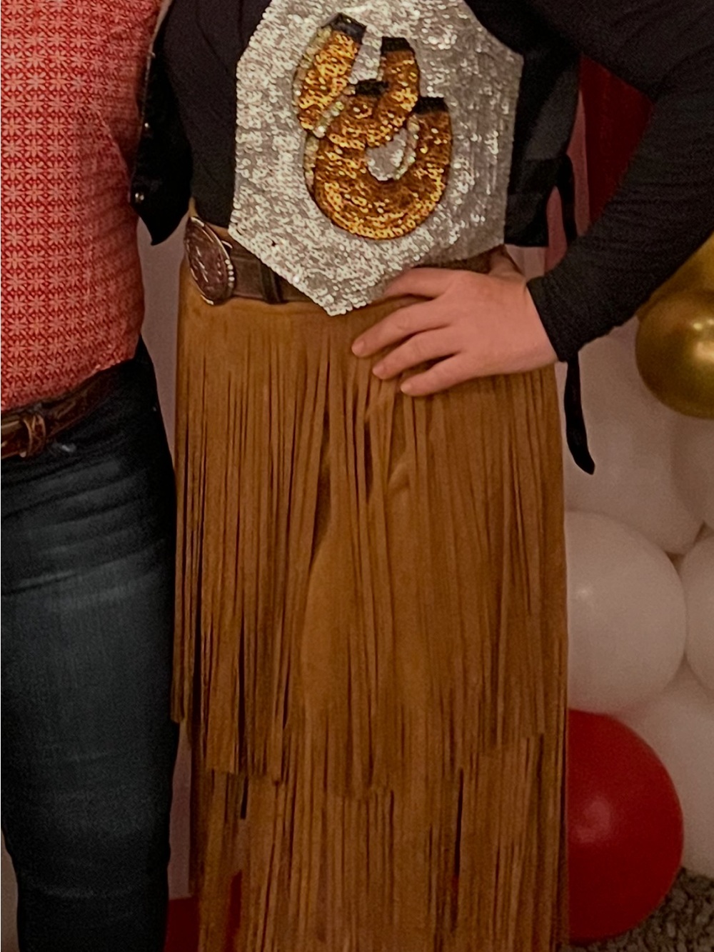 Vocal Brown Asymmetrical Suede Fringe Skirt - Picture 5 of 5